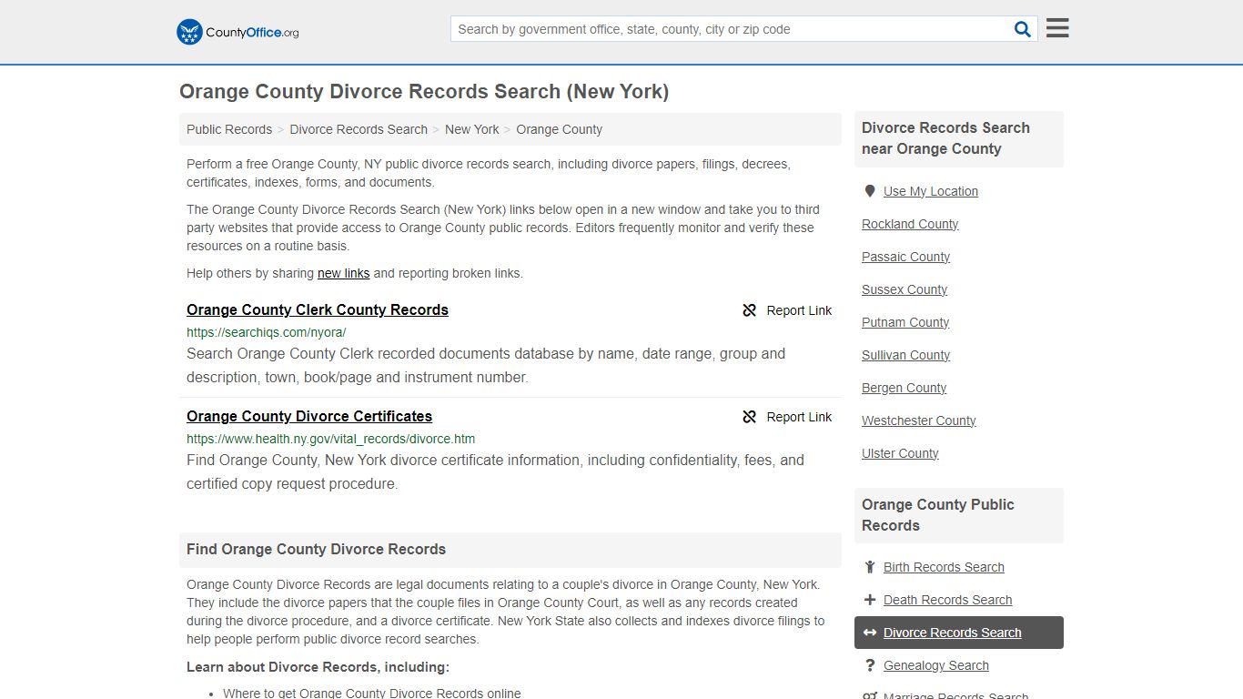 Orange County Divorce Records Search (New York) - County Office