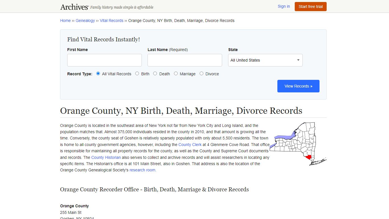 Orange County, NY Birth, Death, Marriage, Divorce Records - Archives.com